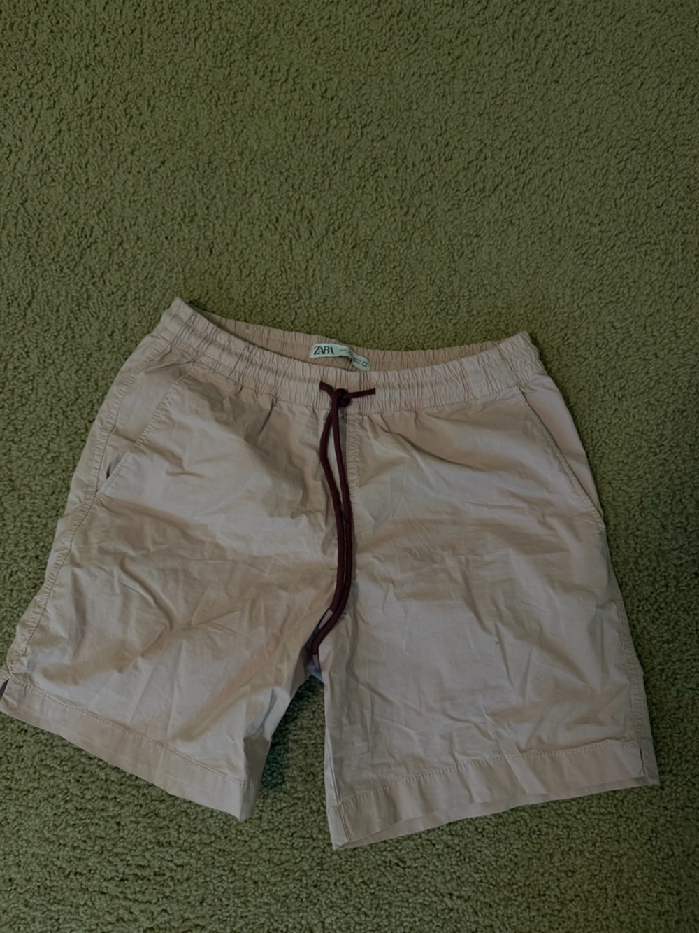 ZARA Pale Pink Elastic Shorts with Burgundy Drawstring